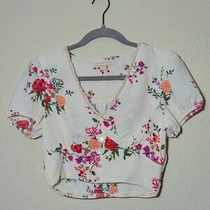 Monteau Los Angeles Floral Puff Sleeve Crop Top - Size S